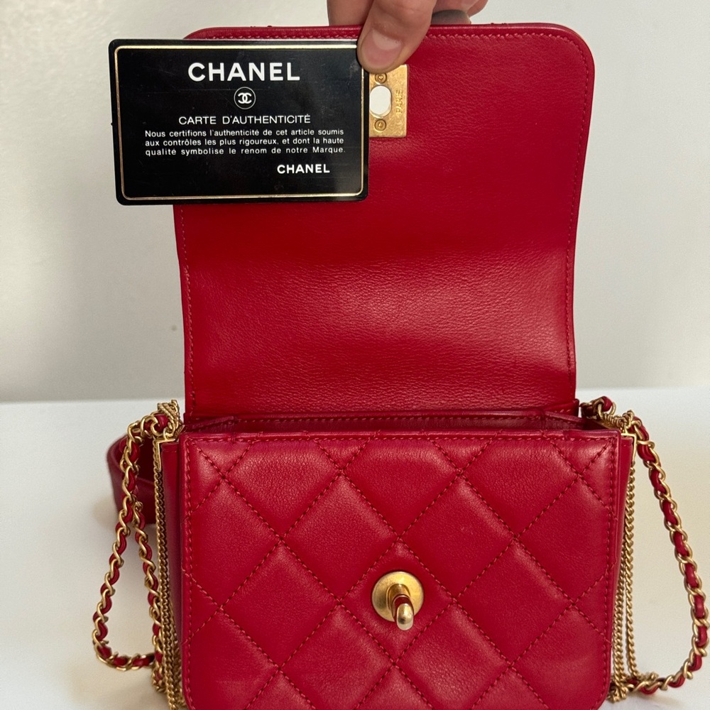 Chanel Cambon Mini Red Lambskin Flap Bag - Picture 8 of 14